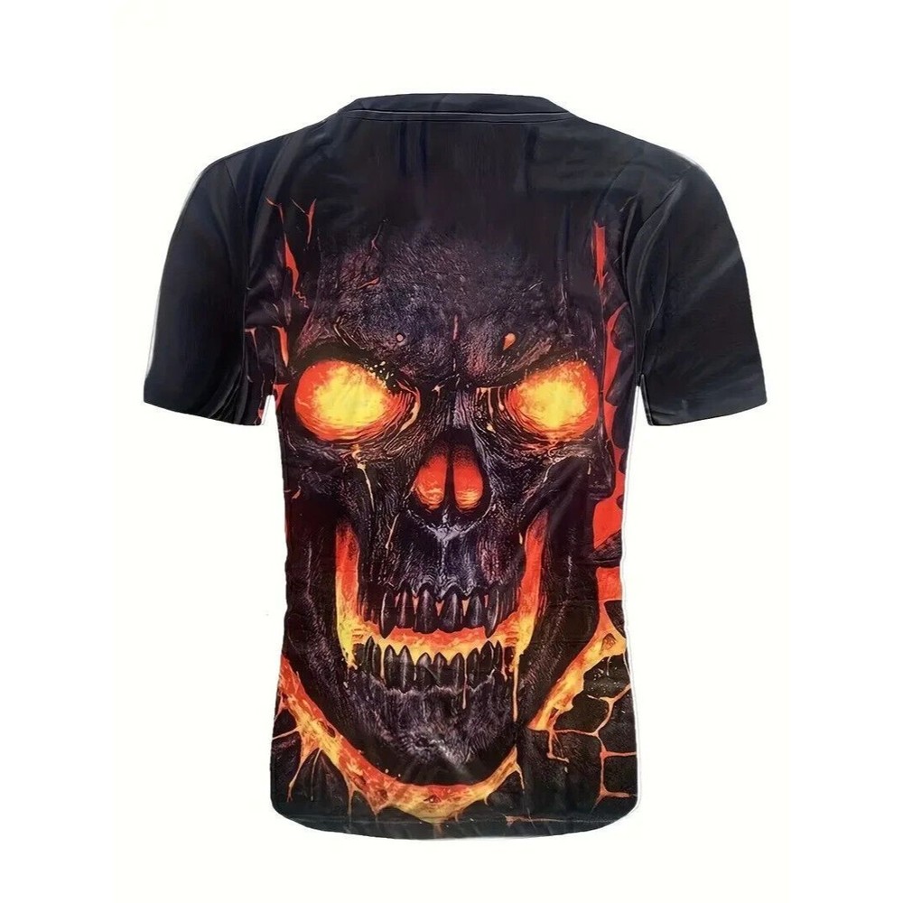 Men's XL Graphic Tee SKULL LAVA T-Shirt Black Gothcore Short Sleeve New Gothic